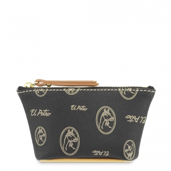 Monedero mujer en lona y piel vacuno color negro - Vintage