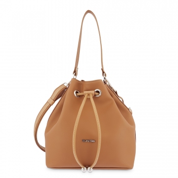 Bolso saco mujer en lona color cuero-Angula