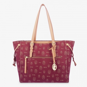 Bolso tote mujer lona y piel vacuno color burdeos-El Potro