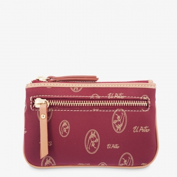 Monedero mujer en lona y piel vacuno color burdeos- Vintage