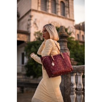 Bolso tote mujer lona y piel vacuno color burdeos-El Potro