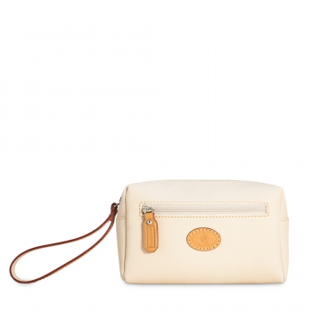 Bolsa monedero mujer en lona y piel vacuno color beige- Base