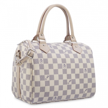 Bolso Bowling con asa extensible en lona y piel vacuno color beige - Chess