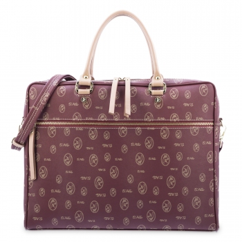 Bolso Carpeta Maletín mujer en lona y piel vacuno color burdeos- Vintage