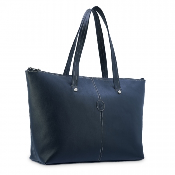 Bolso cesta shopping mujer en piel vacuno color azul - Origen