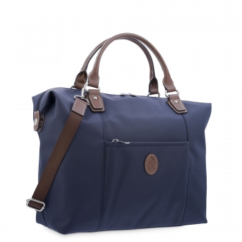 Bolso Tote mujer en lona y piel vacuno color azul-cuero-Paris