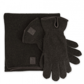 Conjunto guante y bufanda lana con piel  marrón-El Potro