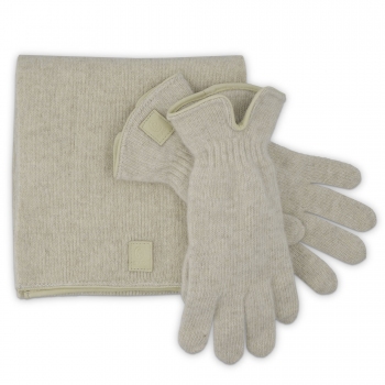 Conjunto guante y bufanda lana piel arena-El Potro