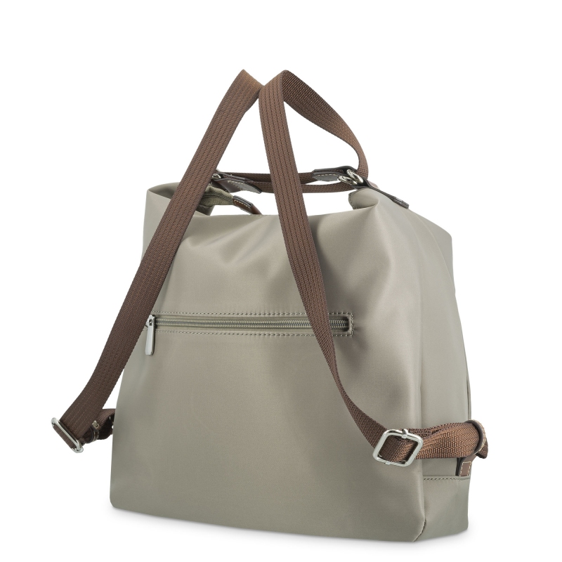 Bolso convertible en mochilade mujer en lona y piel vacuno color taupe-Paris