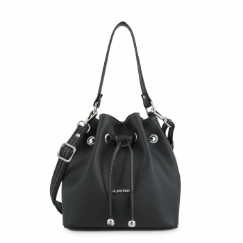 Bolso Saco pequeño mujer en lona y piel vacuno color negro -Angula