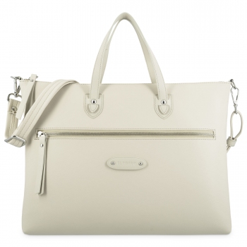 Bolso portadocumentos mediano mujer en lona y piel vacuno color beige- E L P O T R O