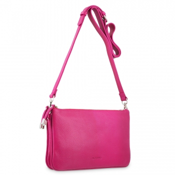 Bolso bandolera pequeño 2 cremalleras piel vacuno color rosa-Iris