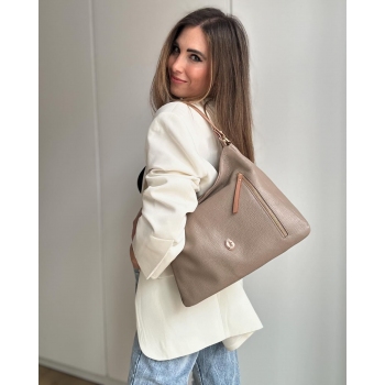 Bolso Hobo de mujer en piel vacuno color topo- Oasis