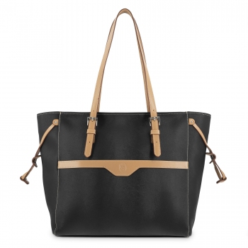 Bolso Shopping mujer en lona y piel vacuno color negro - Base