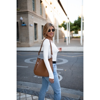 Bolso Hobo mujer en piel vacuno color cuero - Floater