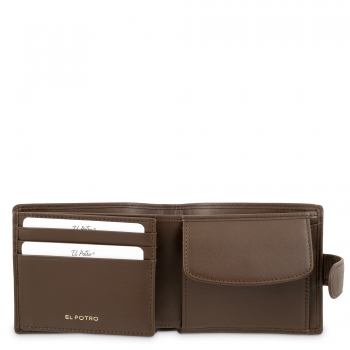 Cartera billetera tarjetero con monedero Interior en piel vacuno color cuero-El Potro