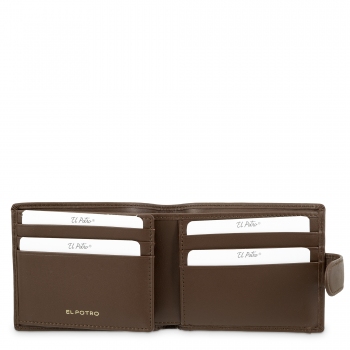 Cartera billetera tarjetero con monedero exterior en piel vacuno color cuero-El Potro