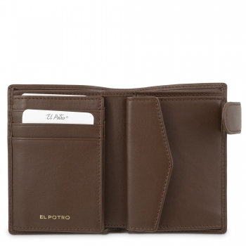 Cartera billetera, tarjetero con monedero interior en piel vacuno color cuero - El Potro