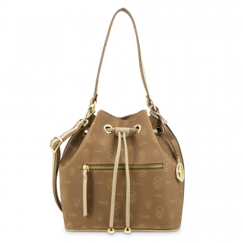 Bolso saco mujer en lona cuero y piel vacuno cuero-Vintage