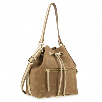 Bolso saco mujer en lona cuero y piel vacuno cuero-Vintage