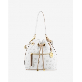 Bolso saco mujer en lona blanco y piel vacuno cuero-Vintage