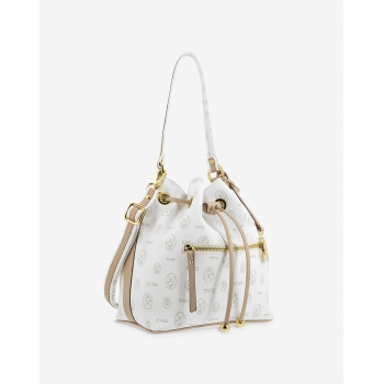 Bolso saco mujer en lona blanco y piel vacuno cuero-Vintage