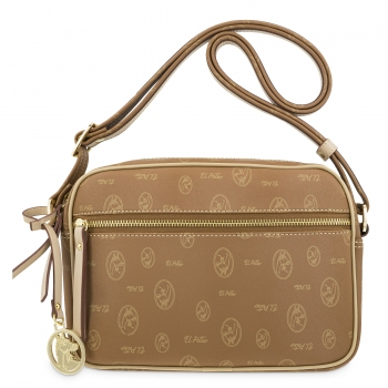 Bolso bandolera mujer en lona y piel vacuno color cuero - Vintage