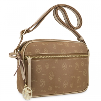 Bolso bandolera mujer en lona y piel vacuno color cuero - Vintage