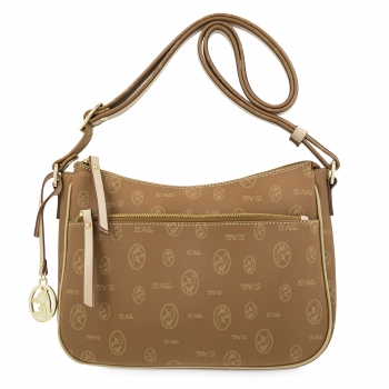 Bolso Bandolera mujer en lona y piel vacuno color cuero - Vintage