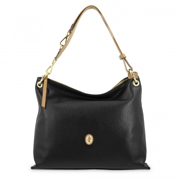 Bolso Hobo mediano  en piel vacuno color negro - Oasis