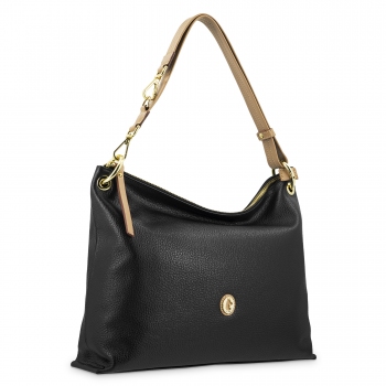 Bolso Hobo mediano  en piel vacuno color negro - Oasis