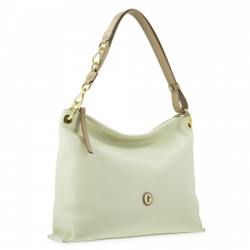 Bolso Hobo mediano  en piel vacuno color ivory - Oasis