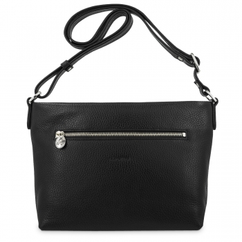Bolso suave bandolera de 3 cremalleras mujer en piel vacuno color negro - I R I S