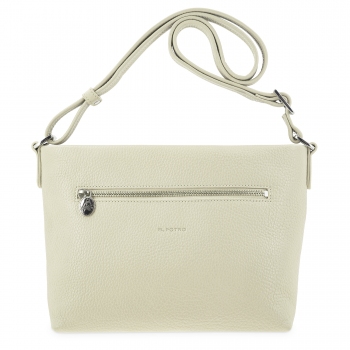 Bolso suave bandolera de 3 cremalleras mujer en piel vacuno color beige- I R I S