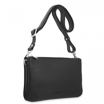 Bolso bandolera pequeño 2 cremalleras piel vacuno color negro-I R I S 
