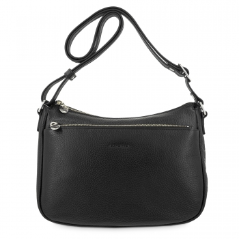 Bolso góndola bandolera de 3 cremalleras mujer en piel vacuno color negro - I R I S 
