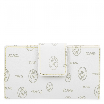 Cartera grande mujer en lona y piel vacuno color blanco- Vintage