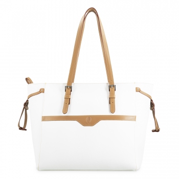 Bolso Shopping mujer en lona y piel vacuno color blanco- Base