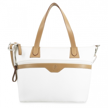 Bolso cesta mediano de mujer en lona y piel vacuno color blanco - Base