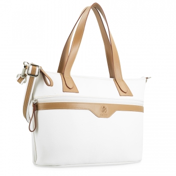 Bolso cesta mediano de mujer en lona y piel vacuno color blanco - Base