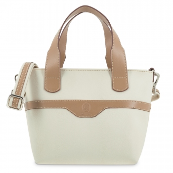 Bolso cesta pequeño de mujer en lona y piel vacuno color beige- Base