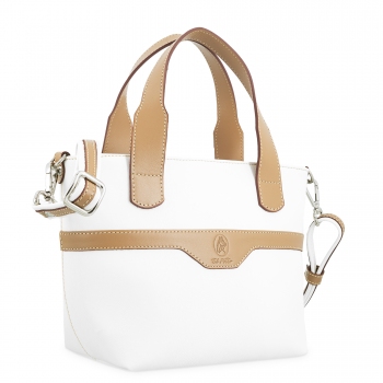 Bolso cesta pequeño de mujer en lona y piel vacuno color blanco- Base