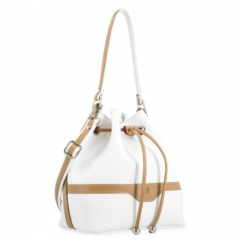 Bolso saco mujer en lona y piel vacuno color blanco - Base