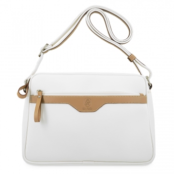 Bolso Bandolera 3 cremalleras mujer en lona y piel vacuno color blanco- Base