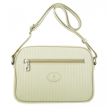 Bolso bandolera mediano 3 cremalleras en piel vacuno color ivory- C R O M O