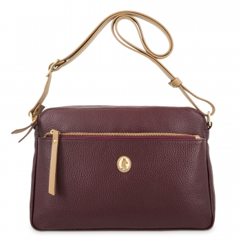 Bolso bandolera grande de mujer en piel vacuno color burdeos- Oasis
