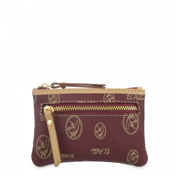 Monedero mujer en lona y piel vacuno color burdeos - Vintage