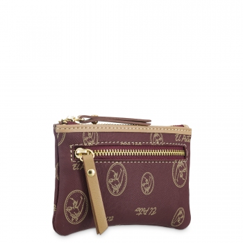 Monedero mujer en lona y piel vacuno color burdeos - Vintage