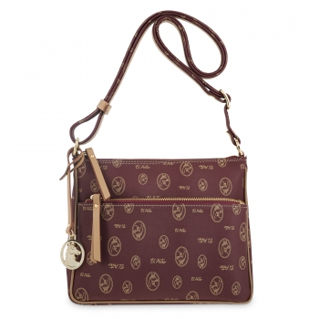 Bolso bandolera pequeño mujer en lona y piel vacuno color burdeos - Vintage