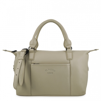 Bolso cesta de piel vacuno color taupe-El Potro